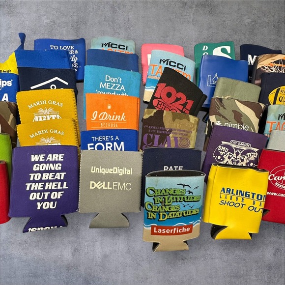 Lot of 61 Used Koozie Coolie Coozies‎ Drink Beer Soda Can Holder Advertising - Picture 4 of 7